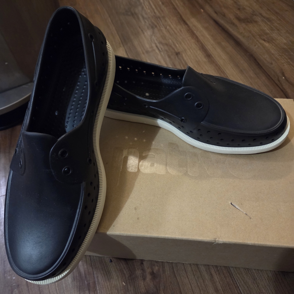 Native Men's Black and White Slip-On Loafers